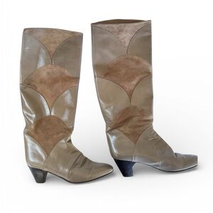 Charles David Two-Tone Tan and Brown Heeled Boots vintage made in Italy 9b